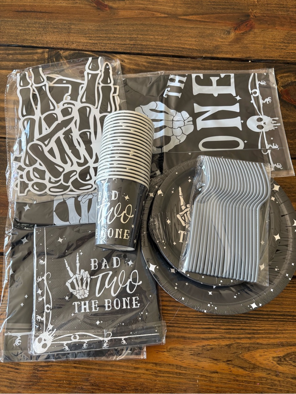 Halloween 'Bad Two the Bone' Black Party Tableware Set